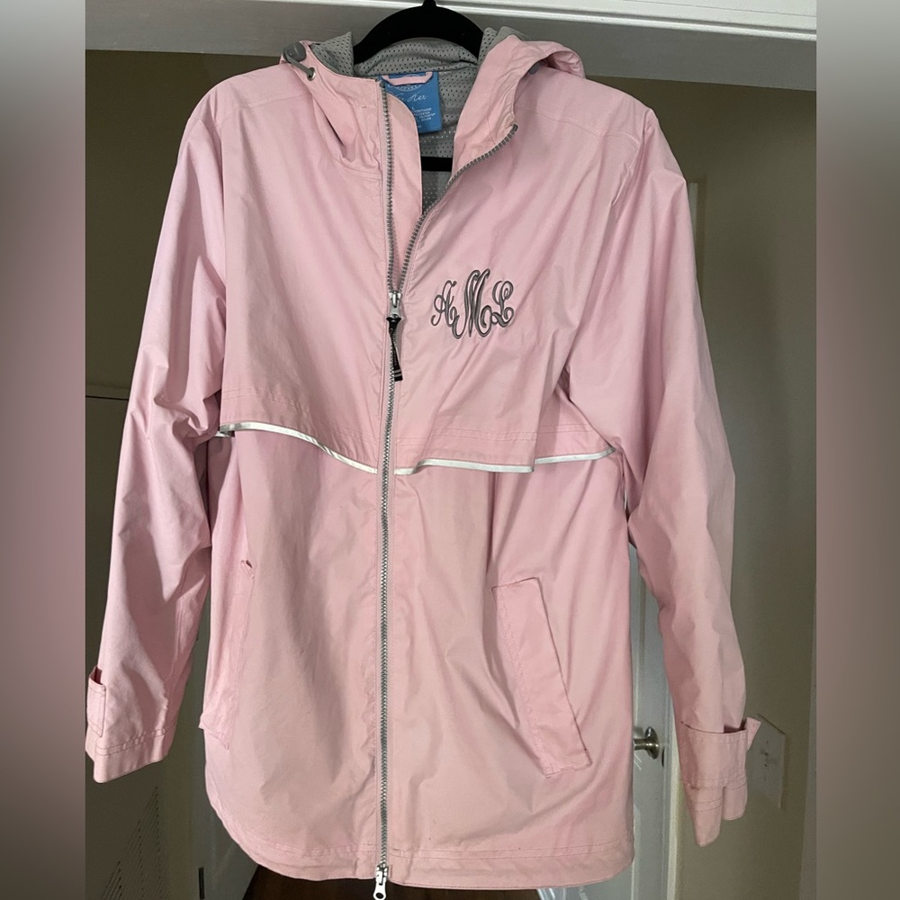 Charles River Apparel Pink Rain Jacket with Initials AML